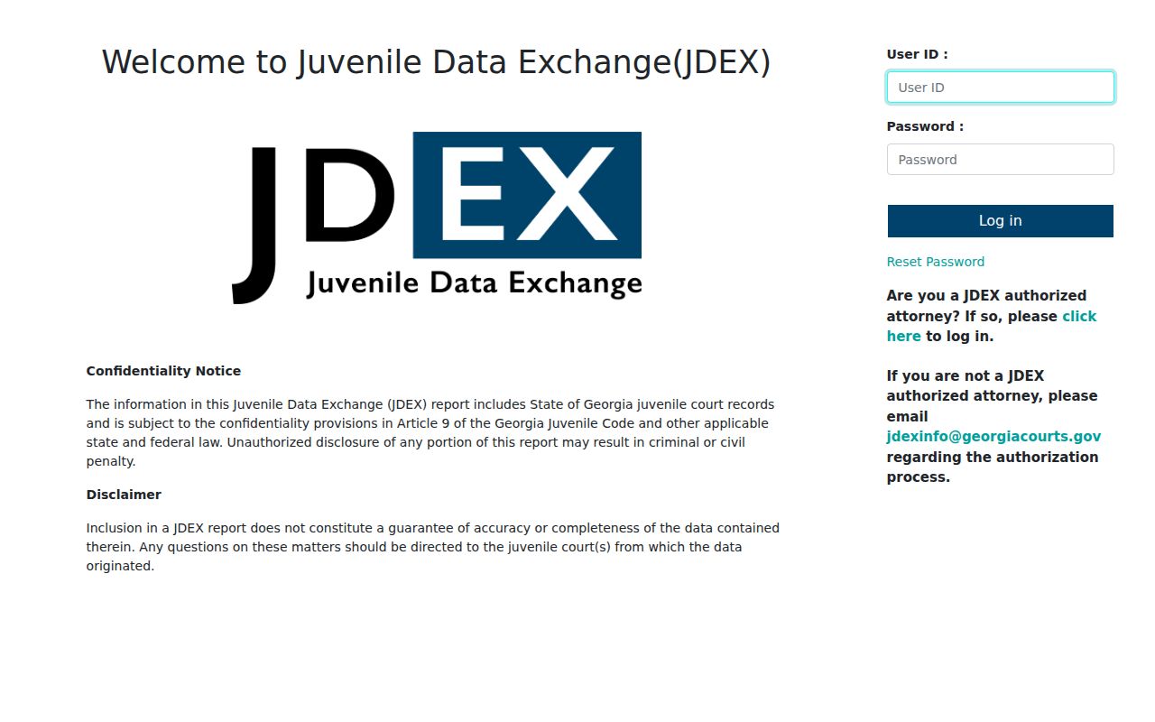 Cook County restricted case lookup at the Georgia JDEX authorized login