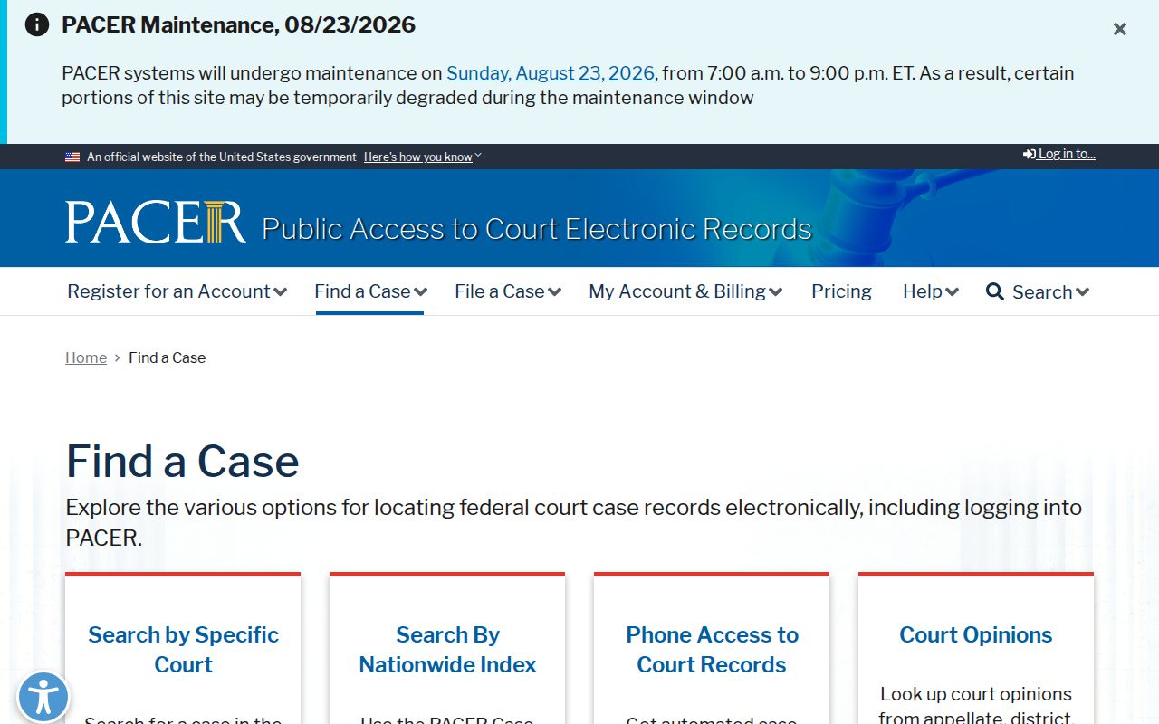 Cook County case lookup through PACER federal case search
