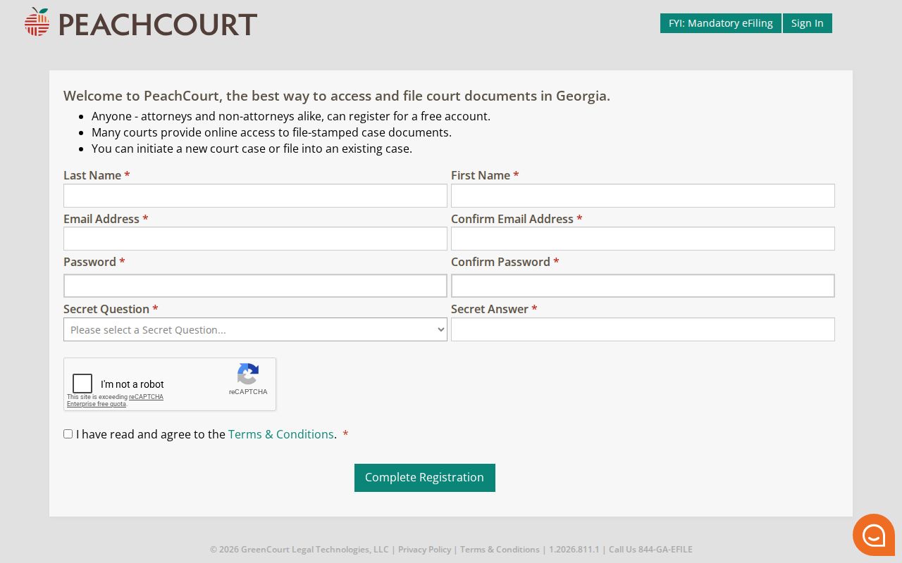 Cook County civil docket PeachCourt registration fields