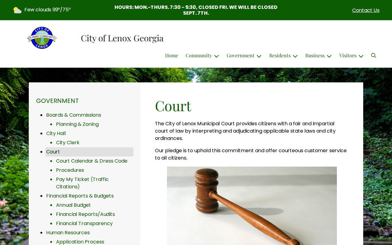 Lenox court docket and Municipal Court information from the official Lenox court page